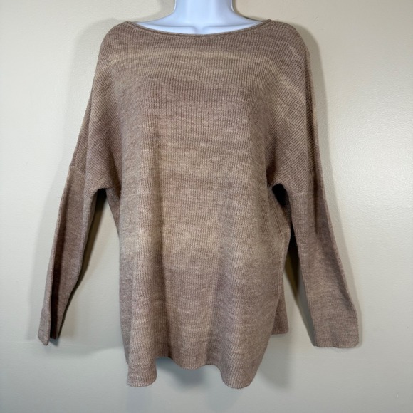 J Jill Sweater Knit Ombre Tan Beige Boat Neck Long Sleeve Womens Medium Cotton - Picture 1 of 7